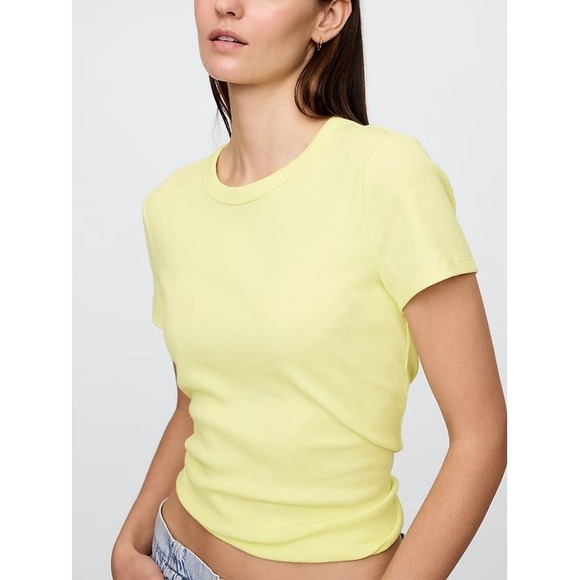 Gap Ribbed Crewneck T-Shirts Women's XL Blue and Yellow Set of 2 Stretch Tees - Picture 6 of 16